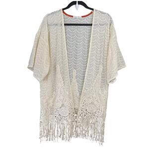 Boho Vintage Inspired XS/S Lace Fringe Kimono Whimsical Romantic Feminine Gypsy